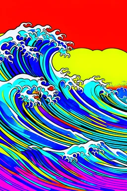 wallpaper wave art image extremely detailed with royal blue code, red rose color code, and bright yellow color code