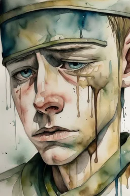 Watercolored crying soldier