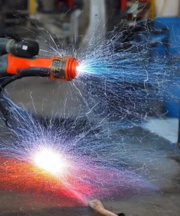 A hose pouring cosmic goo water fire plasma electricity angle grinder Sparks