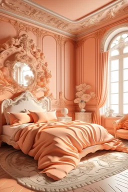 A light rosy orange colored dream realm with soft pillows in Baroque art style