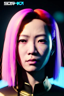 Cyberpunk portrait, Asian woman:: symmetry photography, cyberpunk, pink hair, face make-up, black line eye, light iris eye, :: kenzo fashion style, coat :: cinematic, Ultra realistic, dark scene, soft color, highly detailed, unreal engine 5, RTX, ultra detail, 3d, finely drawn, high definition.