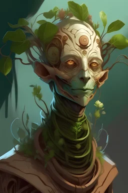 A portrait of a humanoid sentient plant person