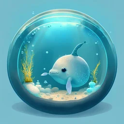 A cute little Narwhal in a small circular fish tank.