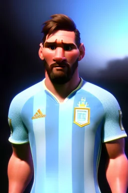 Realistic Messi Argentina soccer player Portrait, retro dress style, mid shot low view, concept art, artstation, 3d, photo studio, clean background, unreal engine 5, ray tracing, RTX, lumen lighting, ultra detail, volumetric lighting.