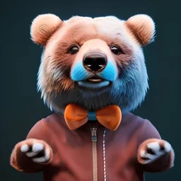 Photo of a cool bear wiht a casquette, a blue sweet, 8k, unreal engine, very detailed, cinema 4D, perfect angle