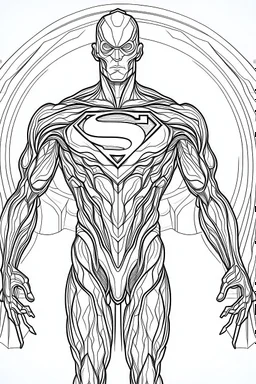 outline art An evolved Superman.alien.Of the black species. And metal . cinematic lighting, high resolution 3D render art coloring pages with witch, white background, Sketch style, full body, use outline, Mandala style, clean line art, white background, no shadows and clear and well