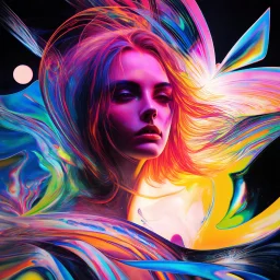 piece of album art with a women fusion with light, abstract experimental style album cover, high level of noise and subtle texture, psychedelic cover, shapes and lines