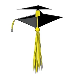 A line drawing of a graduation cap, distinguished by its unique square shape and a central peak. The cap is adorned with a vibrant yellow tassel that stands out against the cap. All of this is set against a clean, white background, which enhances the simplicity and elegance of the drawing.