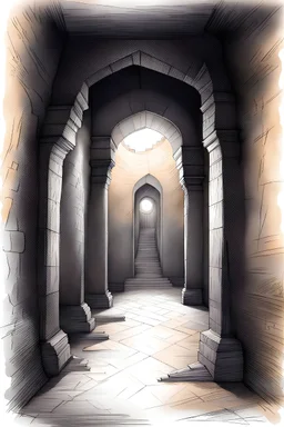 sketch a dark scary room inside Omani fort Mystical Wise