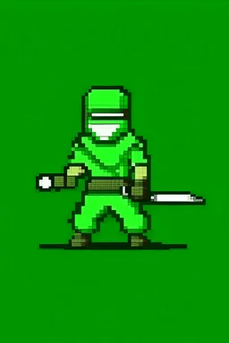 a pixel art-style, simple 64-bit Ninja with a green outfit, retro gaming shinobi graphic style