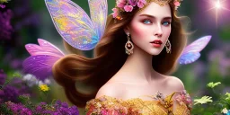 bright fairy, beautiful portrait, flowery landscape