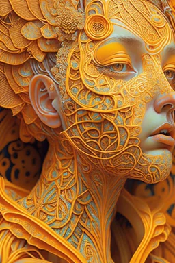 female, orange and yellow tones, insanely detailed and intricate, hypermaximalist, elegant, ornate, hyper realistic, super detailed, by Pyke Koch