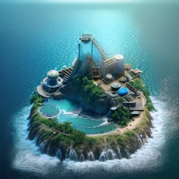 The Isometric Glass Tall Box Mini Model Little Real Island Mixed Water Fall Under Ocean Sunshine Summer Background Blue Sea, The Last Of Us / Avatar, Octane Render / ZBrush, Cinematic, IMAX Film, Nikon D750, 16K, Autostereoscopy, Anthropomorphic, Golden Ratio, Geometry, Symmetric, Depth Of Field, Highly Detailed, Ultra Realistic, Beautiful Lighting, Halfrear Lighting, Soft Light, Candoluminescence, Cast Shadow, Reflective, Glow, Translucent, Normal Map, Carbonated --testp