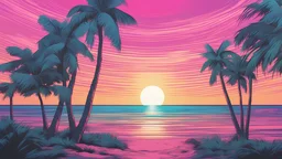 comic book illustration looking straight ahead,synthwave colors in Miami beach, sunshine, blue sky, art inspired in GTA VI game, cinematic light, 4K, synthwave