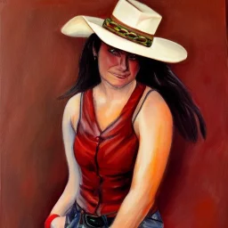 Full body portrait, painting, medium shot lady Cowboy