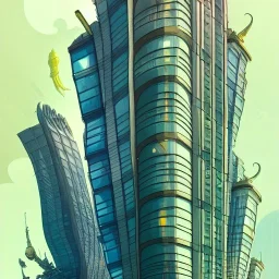 modern glass skyscrapers+detailed facades+Book illustration by Gediminas Pranckevičius, Jean Baptiste Monge, Brian Kesinger, Anton fadeev, Kilian Eng, strong lines, high contrast vibrant colors, highly detailed, 16k resolution, trending on behance