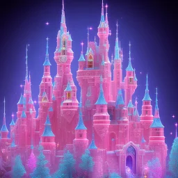 luminous pink, blue, sparkle castle