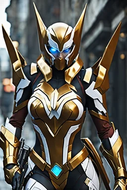 Full body beautiful wonder woman ultra advanced warframe with the whole and full body full armor with ultra sophisticated machine compagnon ultra high resolution and details,walk in street city bussy