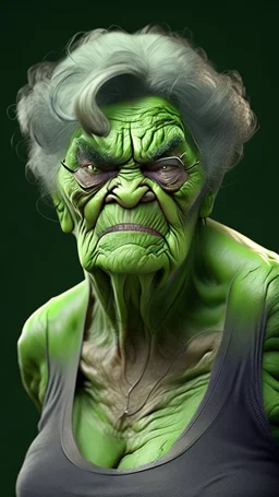 hulk become old woman , ultra realistic, 4k, ultra detail, full body