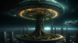 the last tree, city of the future year 4222, portal to space, very realistic,