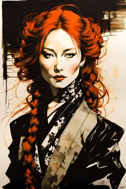 Tori Amos as a malevolent goth vampire girl , painting by Yoji Shinkawa and Katsushika Hokusai