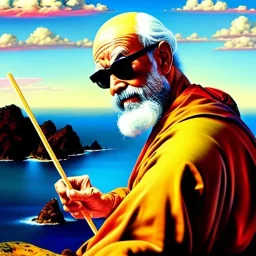 Drawing of 'Master Roshi',painting by Earl Norem, simon Bisley,frazetta,Howard,西嘛哒, evan lee, Vallejo,kelly oil on canvas, cinematic composition, extreme detail,fit full body inside picture,8k