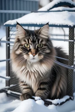 gato con galera en clima invernal