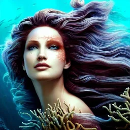 high-quality, fine-detail close-up portrait of gorgeous, stunning goddess of the ocean with turbulent waves as hair and coral reef exoskeleton, 8k resolution, 3D octane render, intricate, digital art, detailed matte, volumetric lighting, George Grie, Anne Dittman, Anne Stokes, Lisa Parker, Selina French,