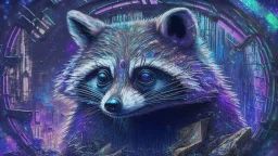 Graffiti trash panda; neo-surrealism dystopian eldritch elegant fantastical intricate hyperdetailed holographic magnificent meticulous mysterious ominous