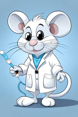 mouse cartoon with a labcoat on him and with an automatic pipette in his left paw