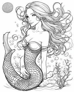 A real simple l mermaid, coloring image,