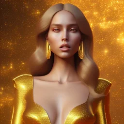 beautiful cosmic golden woman, long hair, nice smiling, magic glamour make up, delicate colors, beautiful glamour galactic golden dress, ultra sharp focus, 8k, unreal engine 5, extremely sharp detail, light effect, soft light atmosphere of a spaceship, smooth, full of details, face in front, complete vision of body