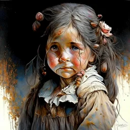 little girl with big, sad, dark brown sparkling eyes, Jean-Baptiste Monge Started from image: