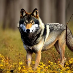 Black red and yellow wolf