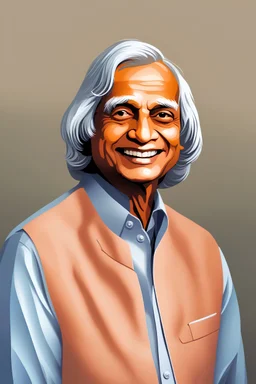 Dr. APJ Abdul Kalam's portrait radiates warmth with a humble smile, capturing his approachable demeanor. Dressed in his signature attire, the backdrop symbolizes progress and innovation, highlighting his pivotal role in India's space program. His confident posture, coupled with a subtle tricolor palette, embodies a visionary leader committed to education and technological advancement , 4k , hde