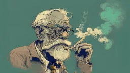 Old man smoking comic style
