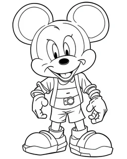 outline art for Mickey Mouse coloring page, Japanese manga style, cartoon style, cute face, white background sketch style, full body is a must, only use outline, clean line art, no shadow, bold outline