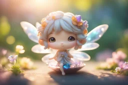 cute chibi gemstone fairy, flowers, in sunshine, ethereal, cinematic postprocessing, dof, bokeh