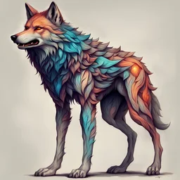 Beautiful colored drawing of a humanoid wolf