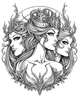 The Fates (Clotho, Lachesis, and Atropos).. realistis tatto sketch style, white background, profesional tatto sketch