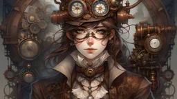 Discover the fusion of past and future with this anime portrait of a character featuring steampunk elements, including goggles, gears, and a Victorian-inspired outfit. This artwork blends intricate mechanical details with classic fashion, perfect for fans of steampunk aesthetics and unique anime character designs.