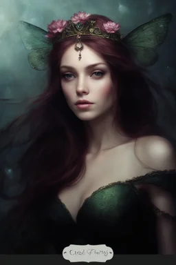 Frogs Water lilies Dark burgundy red long hair Dark Fairy princess rapunzel hair queen crown butterflies dragonflies fireflies elven tiara flowers fairy wings emerald moss