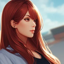 redhead woman, casual clotting, realistic, HD4k, watery cloud background, close up shot,