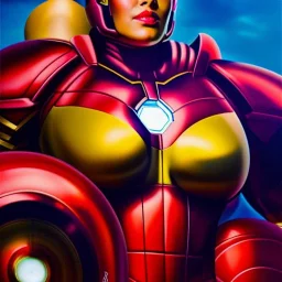 Ultra detailed fullbody Portrait in oil on canvas of powerwoman with Hulkbuster Armor, extremely detailed digital painting, extremely detailed face,crystal clear Big Glowing eyes, mystical colors ,perfectly centered image, perfect composition, rim light, beautiful lighting, 8k, stunning scene, raytracing, anatomically correct, in the style of robert e howard and Ken Kelley and Ohrai Noriyoshi and Simon Bisley and tomzj1