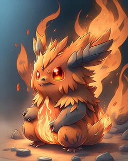 a pokemon, fire , legendary,cozy, detailed, cartoon style