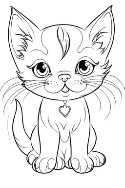 outline art for cute baby cat coloring page for kids, white background, sketch style, full body, only use outline, cartoon style, clean line art, no shadows, clear and well outlined