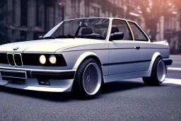 a 1990 bmw 2-door 4k ,ultra realistic,concept, 4k ,on street, parked