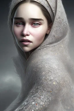  close up portrait of fog as wonderfull emilia clarke woman hijab, fine detail, highly intricate, modern surrealism painting, defined cracks and breaks, high-quality, volumetric lighting, 8k, ultrahd, George Grie, Marco Escobedo, Igor Morski,Brian Froud, Howard Lyon, Selina French,