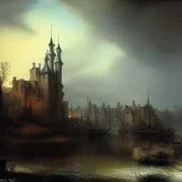 Rembrandt magic castle rain landscape snow