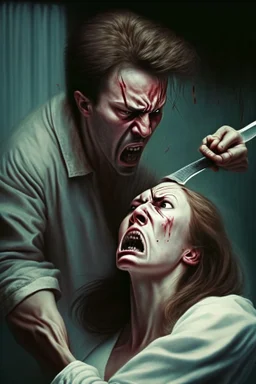 mental woman stabbing a man